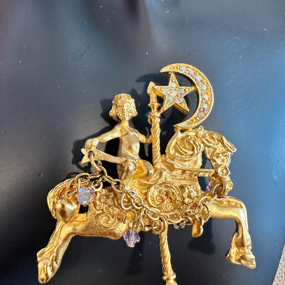 Kirks Folly Gold Carousel Brooch with Gem Accents